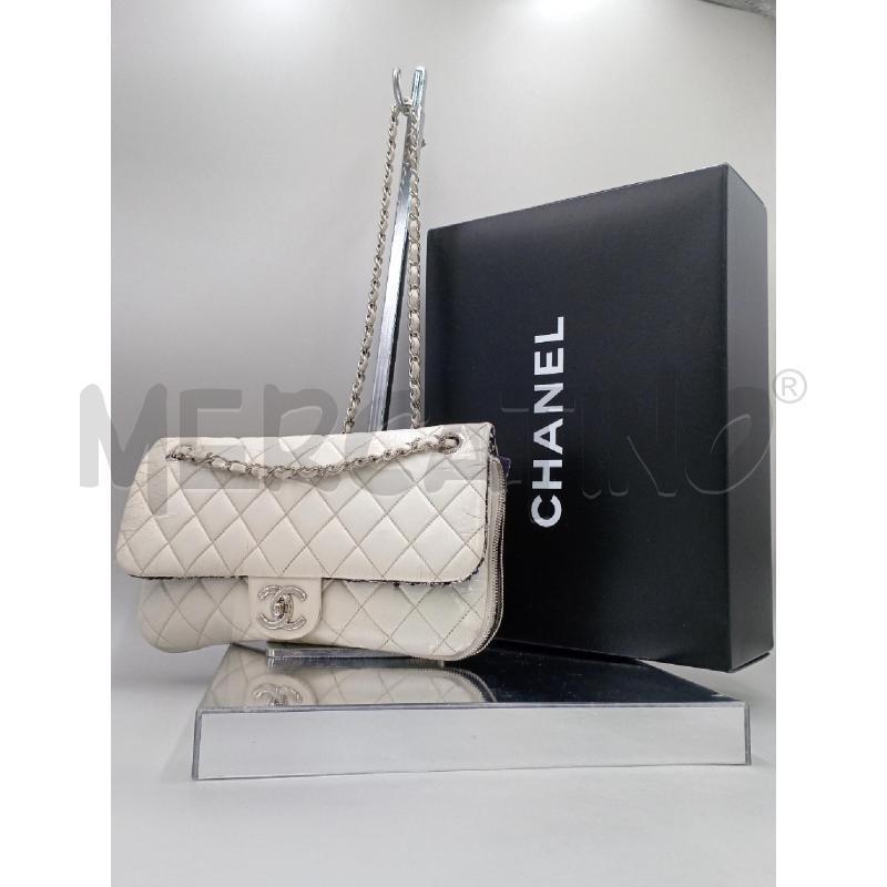 BORSA DONNA CHANEL TIMELESS PANNA CON ZIP INTERNO TESSUTO BLU E BIANCO | Mercatino dell'Usato Moncalieri bengasi 1