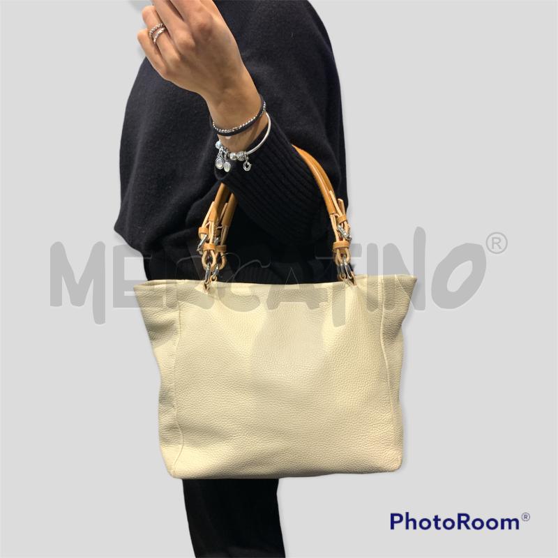 Borsa jackie con manico e tracolla in pelle martellata bianca l38 h32 p10.  donna sorelle perego - Stileo.it