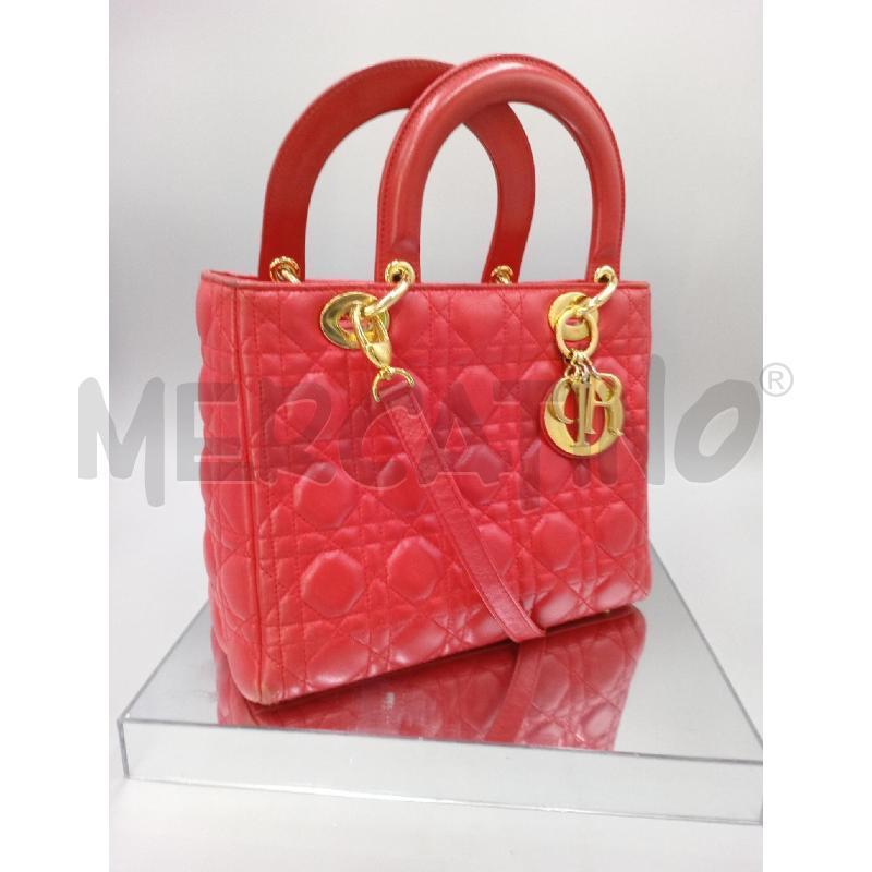 BORSA DONNA LADY DIOR MEDIA ROSSA INSERTI METALLO DORATO | Mercatino dell'Usato Moncalieri bengasi 1