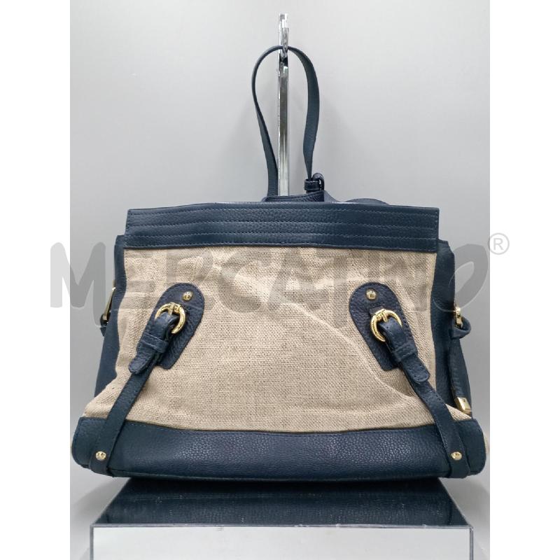 BORSA DONNA MAX & CO BEIGE TESSUTO E PELLE BLU | Mercatino dell'Usato Moncalieri bengasi 1