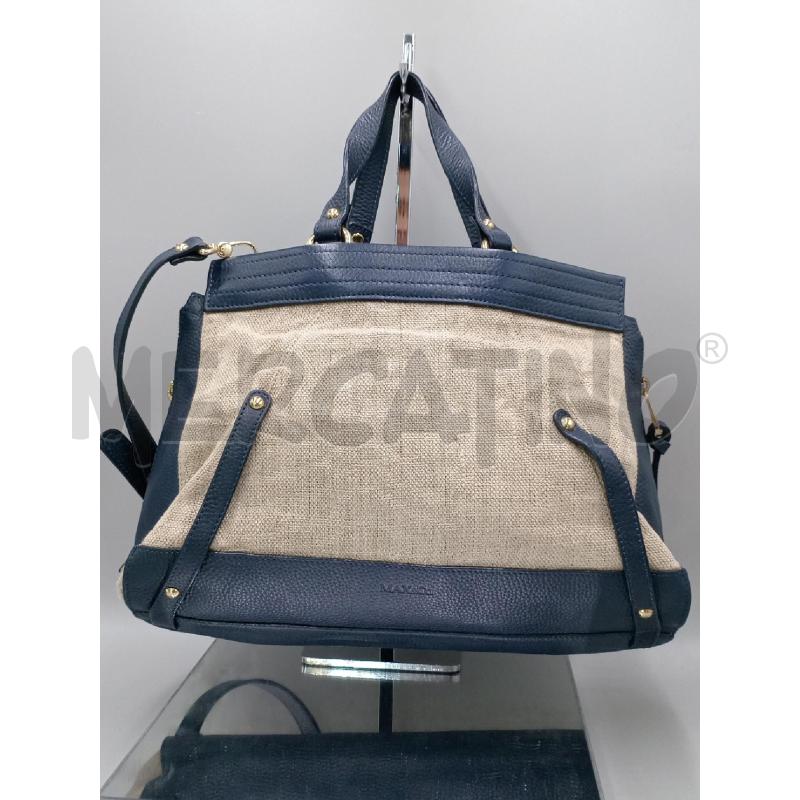 BORSA DONNA MAX & CO BEIGE TESSUTO E PELLE BLU | Mercatino dell'Usato Moncalieri bengasi 2