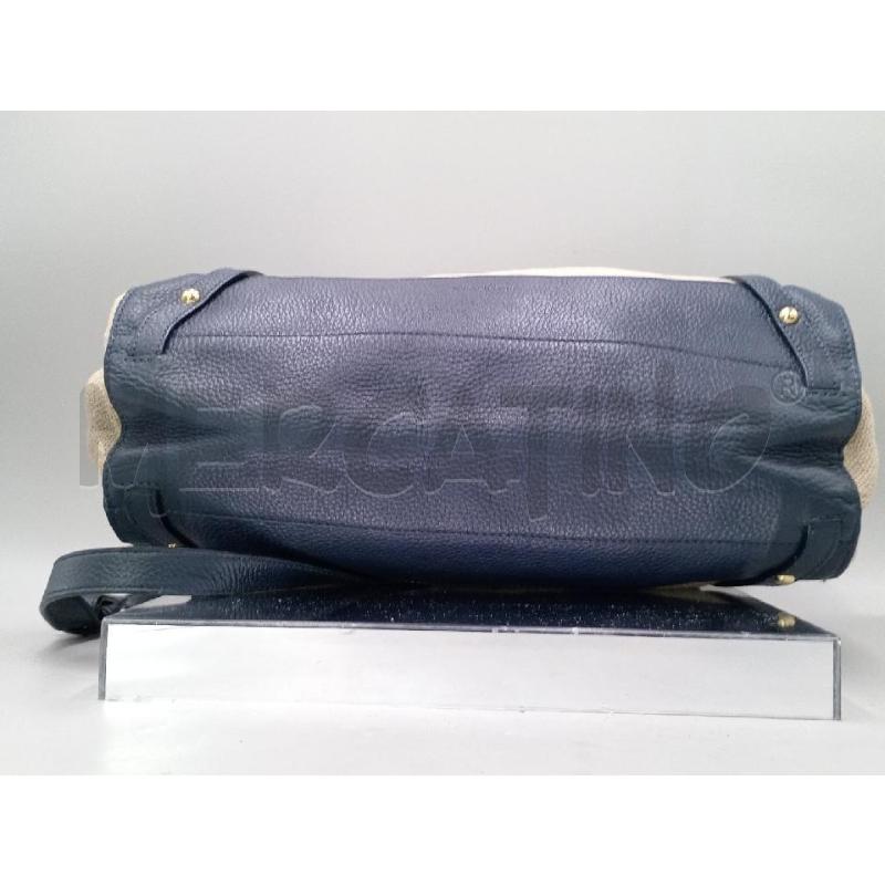 BORSA DONNA MAX & CO BEIGE TESSUTO E PELLE BLU | Mercatino dell'Usato Moncalieri bengasi 3