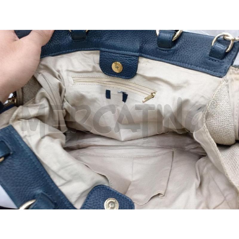 BORSA DONNA MAX & CO BEIGE TESSUTO E PELLE BLU | Mercatino dell'Usato Moncalieri bengasi 5