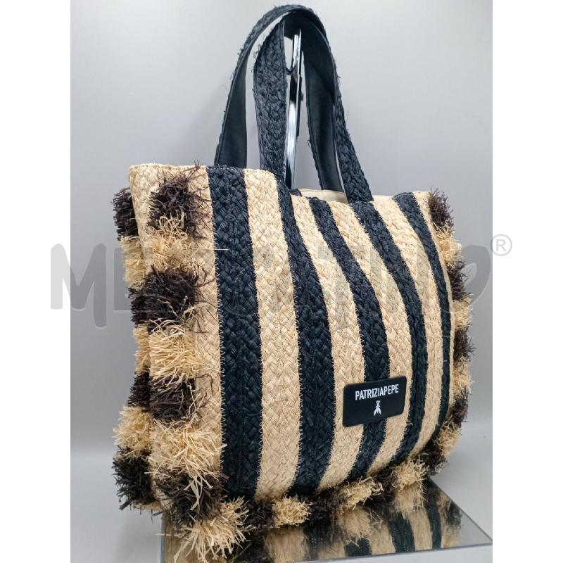 BORSA DONNA PATRIZIA PEPE MARE PAGLIA BEIGE NERO | Mercatino dell'Usato Moncalieri bengasi 1