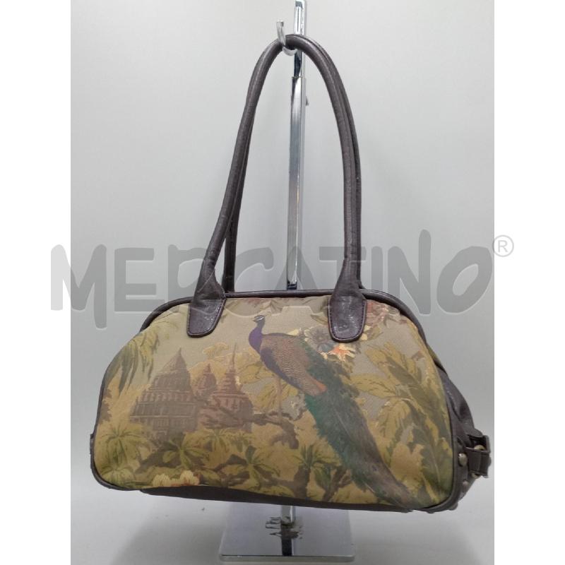 BORSA DONNA TOSCA BLU PELLE E STOFFA DISEGNO PAVONE | Mercatino dell'Usato Moncalieri bengasi 4