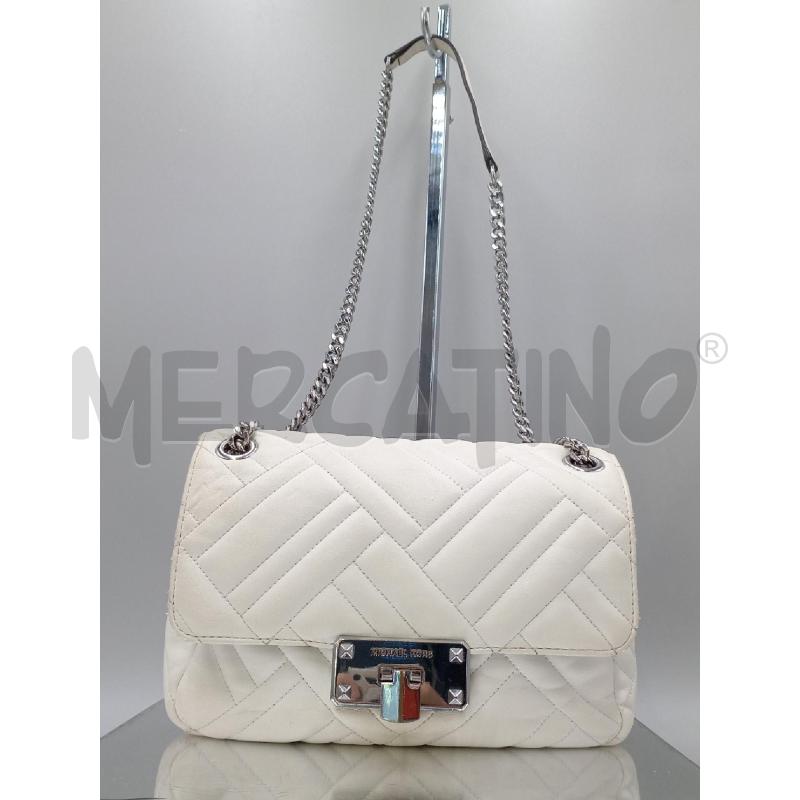 BORSA DONNA TRACOLLA BIANCA MICHAEL KORS CHIUSURA RIGATA | Mercatino dell'Usato Moncalieri bengasi 1