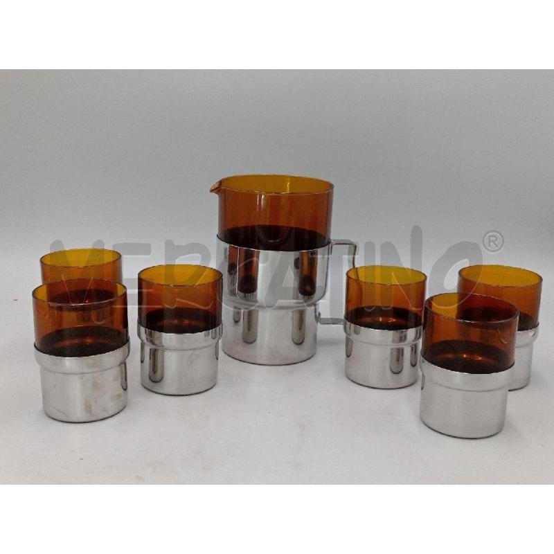 BROCCA VETRO INOX + 6 BICCHIERI ANNI 70 INOX PRAN  | Mercatino dell'Usato Moncalieri bengasi 1