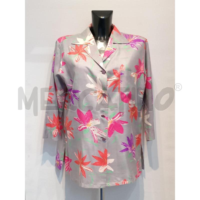 CAMICIA DONNA SPORTMAX GRIGIA CON FIORI ROSA  | Mercatino dell'Usato Moncalieri bengasi 1
