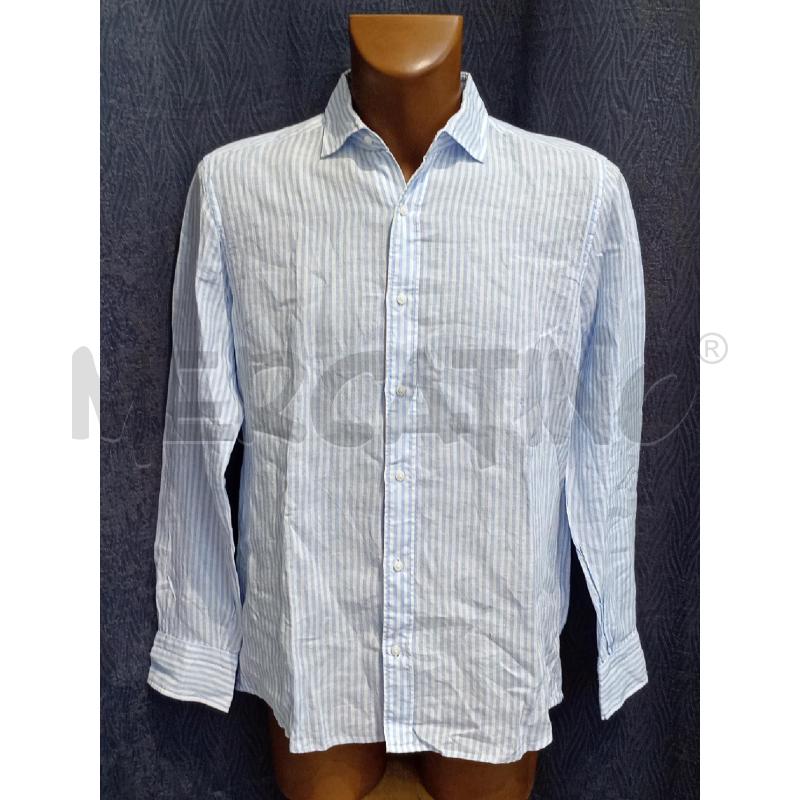 CAMICIA UOMO GUTTERIDGE BIANCA E AZZURRA A RIGHE LINO  | Mercatino dell'Usato Moncalieri bengasi 1