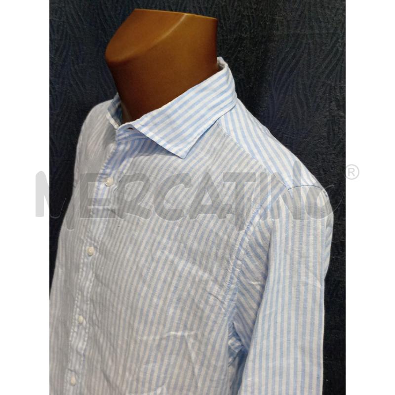 CAMICIA UOMO GUTTERIDGE BIANCA E AZZURRA A RIGHE LINO  | Mercatino dell'Usato Moncalieri bengasi 3