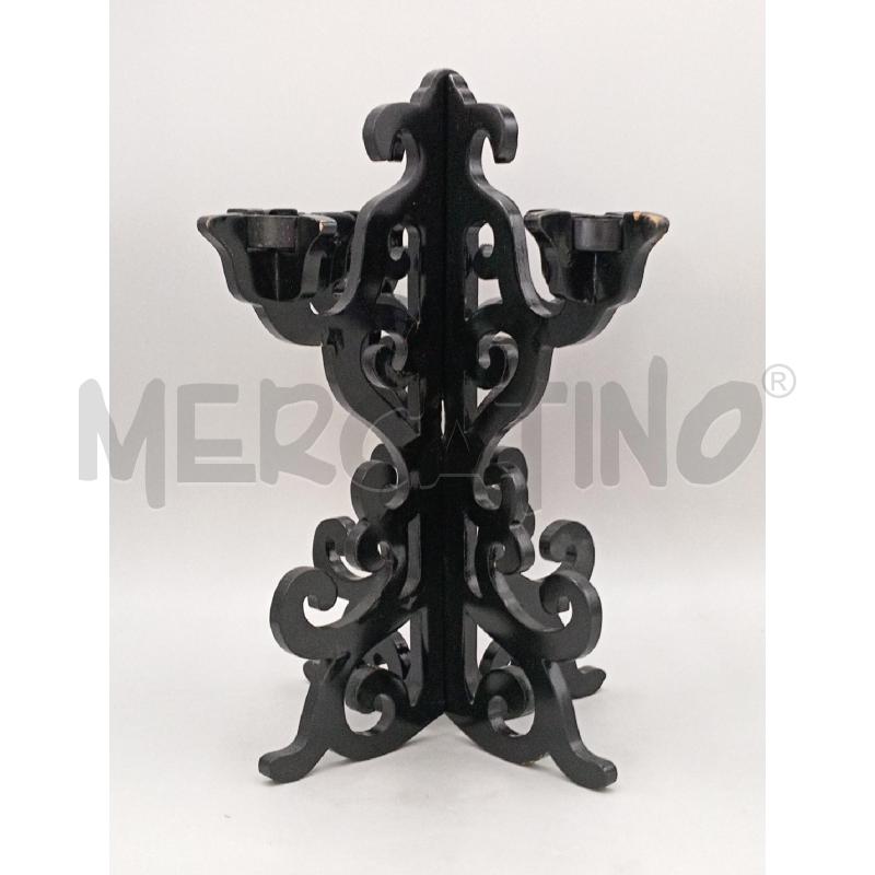 CANDELABRO LEGNO NERO SMALTATO 4 LUX  | Mercatino dell'Usato Moncalieri bengasi 1