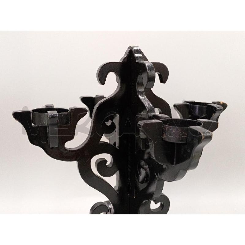 CANDELABRO LEGNO NERO SMALTATO 4 LUX  | Mercatino dell'Usato Moncalieri bengasi 2
