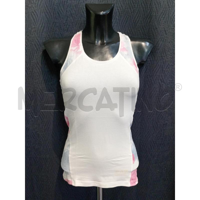 CANOTTA DONNA EMPORIO ARMANI BIANCA BANDE LATERALI FANTASIA ROSA AZZURRO | Mercatino dell'Usato Moncalieri bengasi 1