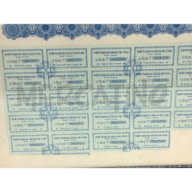 CARTA MONETA AZIONI SOCIETE' FRANCAISE DE LA COTE D'IVOIRE INCORNICIATO | Mercatino dell'Usato Moncalieri bengasi 3