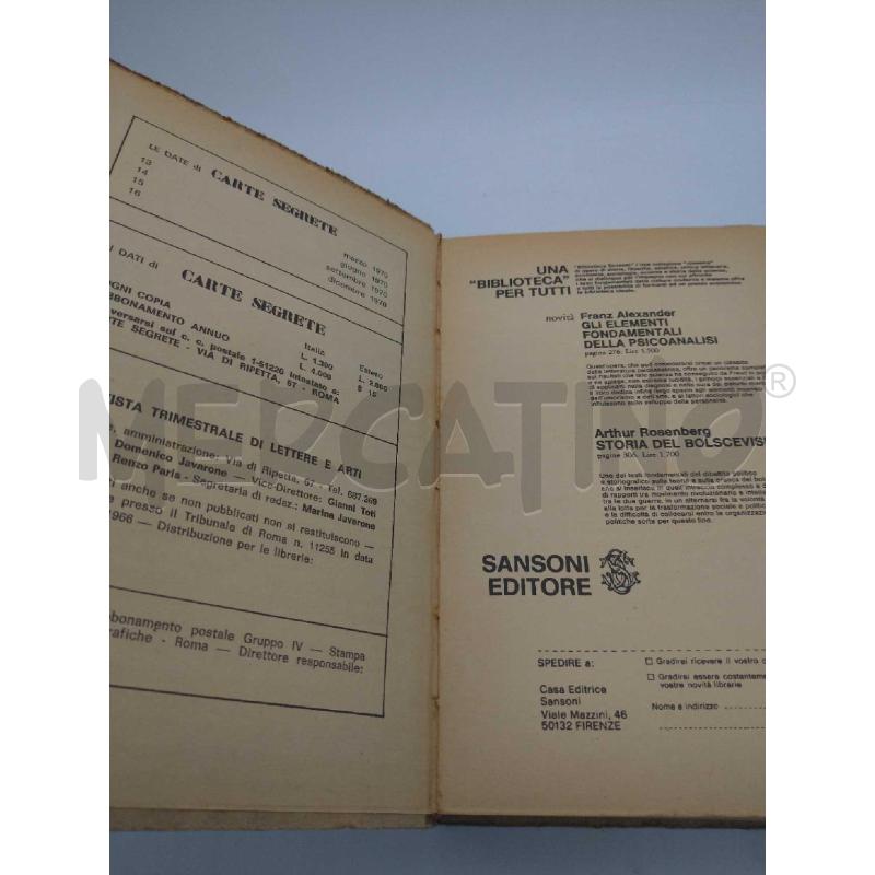 CARTE SEGRETE 13 GENNAIO MARZO 1970 SANSONI EDITORE COPERTINA IN CARTONE GREZZO | Mercatino dell'Usato Moncalieri bengasi 3