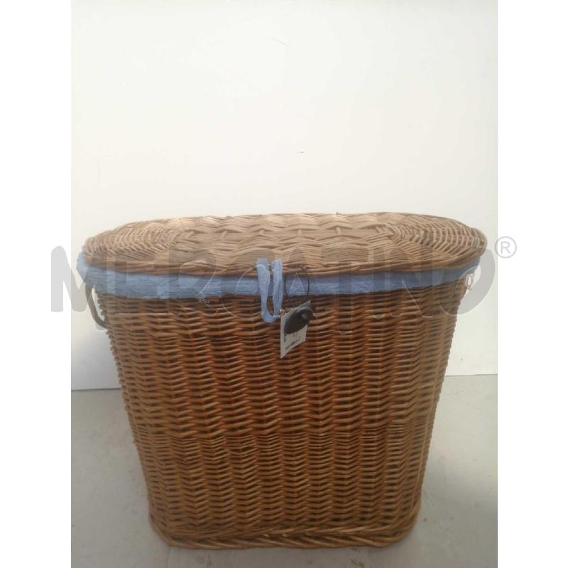 CESTA VIMINI PORTA BIANCHERIA C/INTERNO STOFFA AZZURRA  | Mercatino dell'Usato Moncalieri bengasi 1