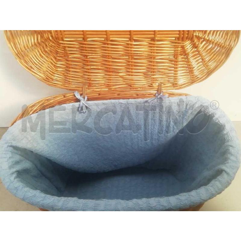 CESTA VIMINI PORTA BIANCHERIA C/INTERNO STOFFA AZZURRA  | Mercatino dell'Usato Moncalieri bengasi 2