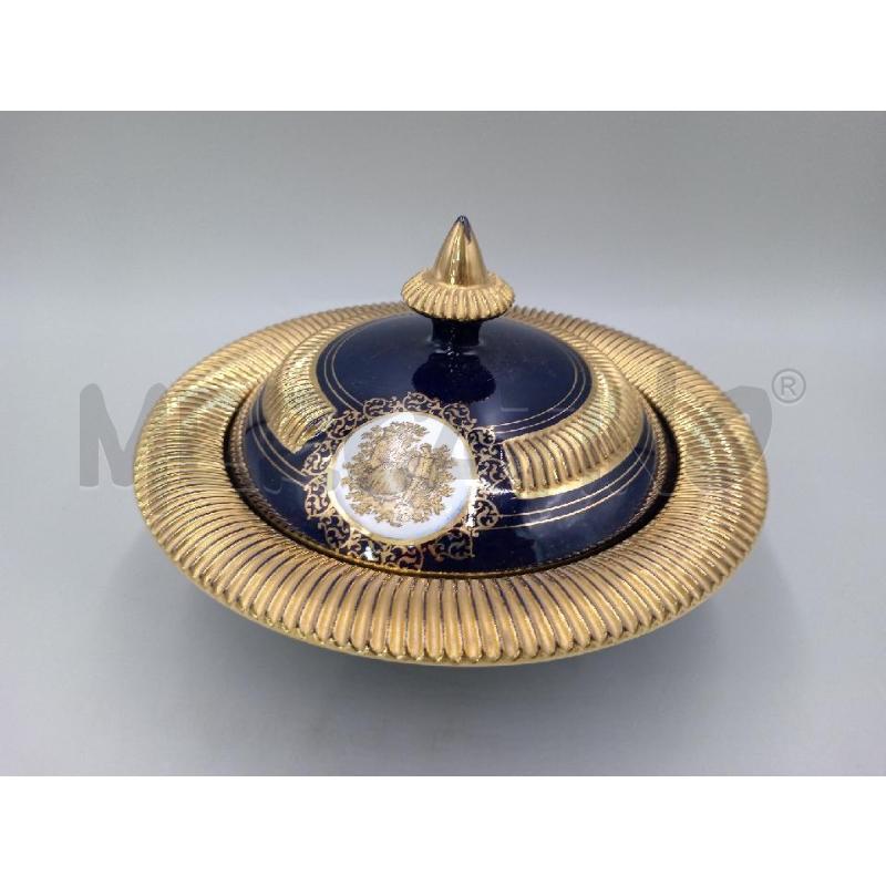 COFANETTO CERAMICA BLU E DECORO DORATO STILE FIORENTINO  | Mercatino dell'Usato Moncalieri bengasi 1