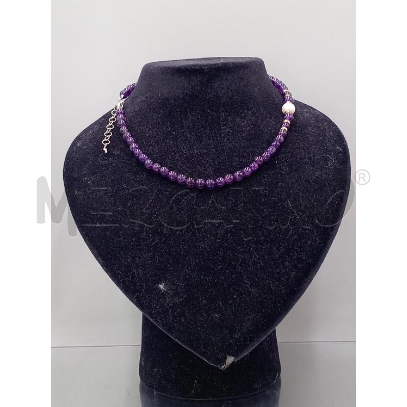 COLLANA MILUNA ARGENTATA PERLE VERE AMESTISTA | Mercatino dell'Usato Moncalieri bengasi 1