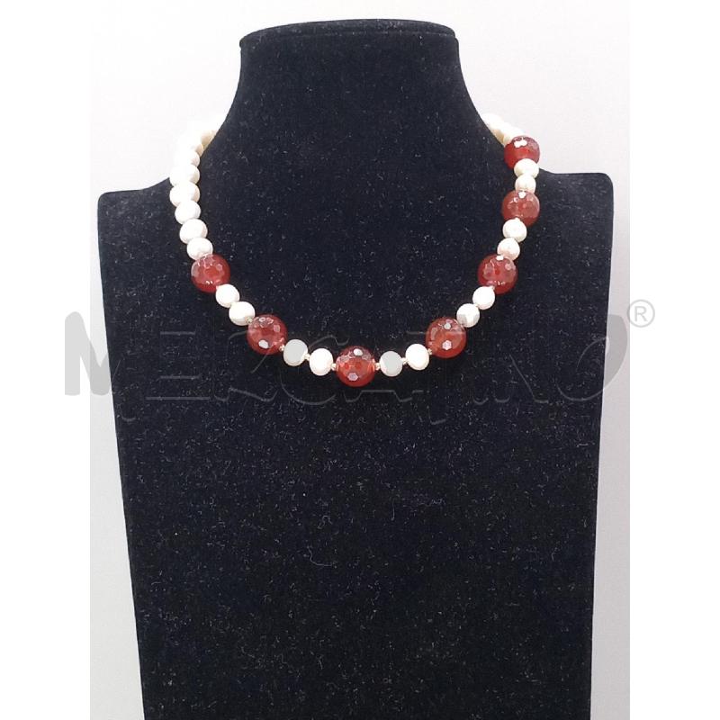 COLLANA PERLE DI FIUME CON PIETRA NATURALE ROSSA | Mercatino dell'Usato Moncalieri bengasi 1