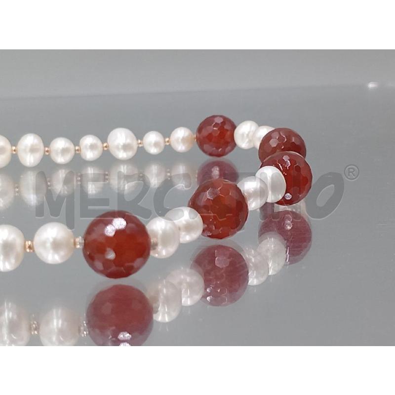 COLLANA PERLE DI FIUME CON PIETRA NATURALE ROSSA | Mercatino dell'Usato Moncalieri bengasi 3