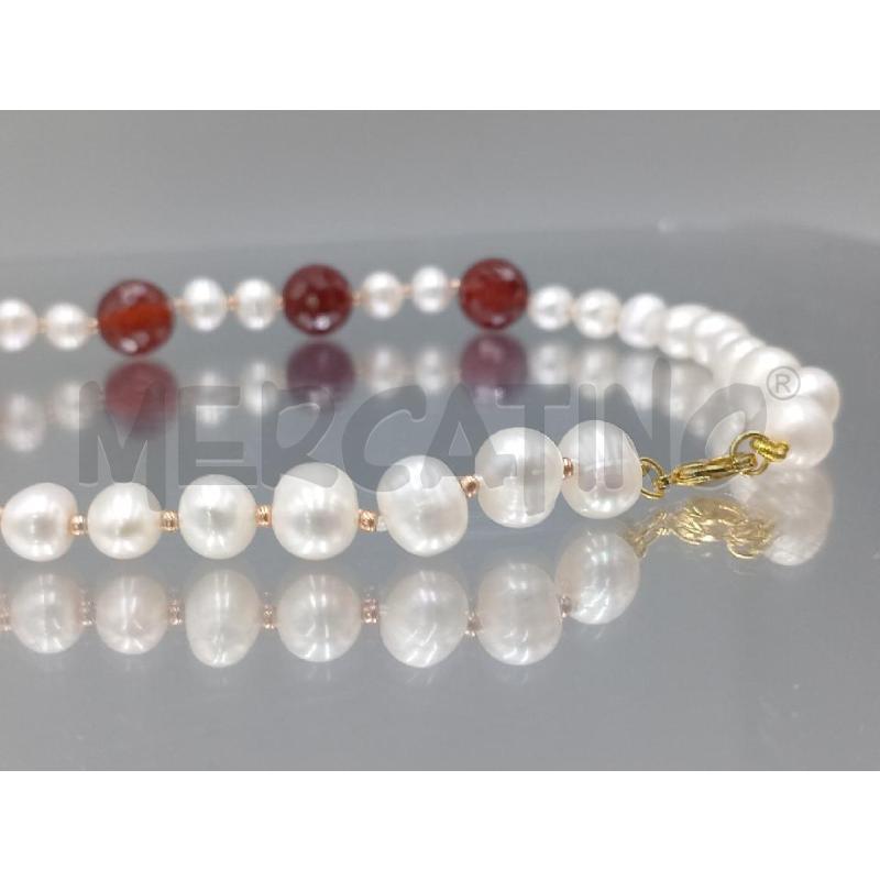 COLLANA PERLE DI FIUME CON PIETRA NATURALE ROSSA | Mercatino dell'Usato Moncalieri bengasi 4