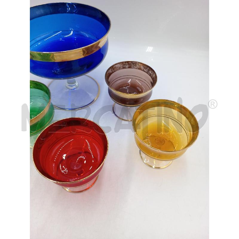 COPPA VETRO + 6 COPPETTE VETRO COLOR BORDO ORO | Mercatino dell'Usato Moncalieri bengasi 3