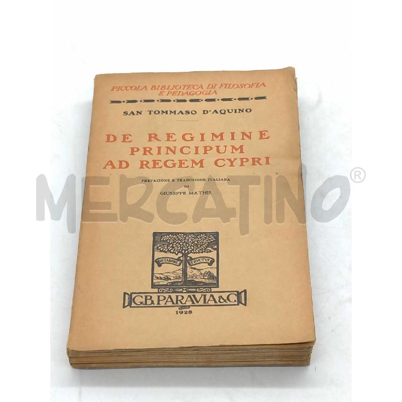 DE REGIMINE PRINCIPUM AD REGEM CYPRI 1928 PARAVIA  | Mercatino dell'Usato Moncalieri bengasi 1