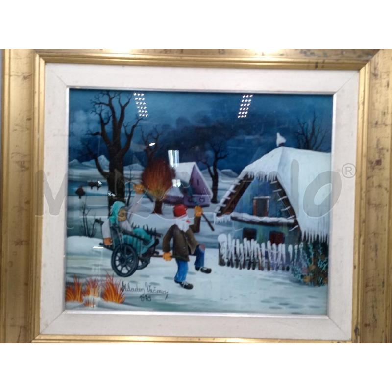 DIPINTO VECCHIO S/LASTRA VETRO ARTISTA VECENAJ ALADIN 1978  | Mercatino dell'Usato Moncalieri bengasi 1