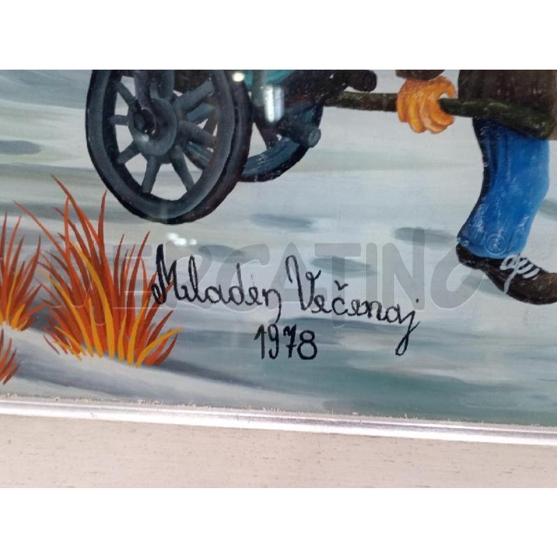 DIPINTO VECCHIO S/LASTRA VETRO ARTISTA VECENAJ ALADIN 1978  | Mercatino dell'Usato Moncalieri bengasi 2