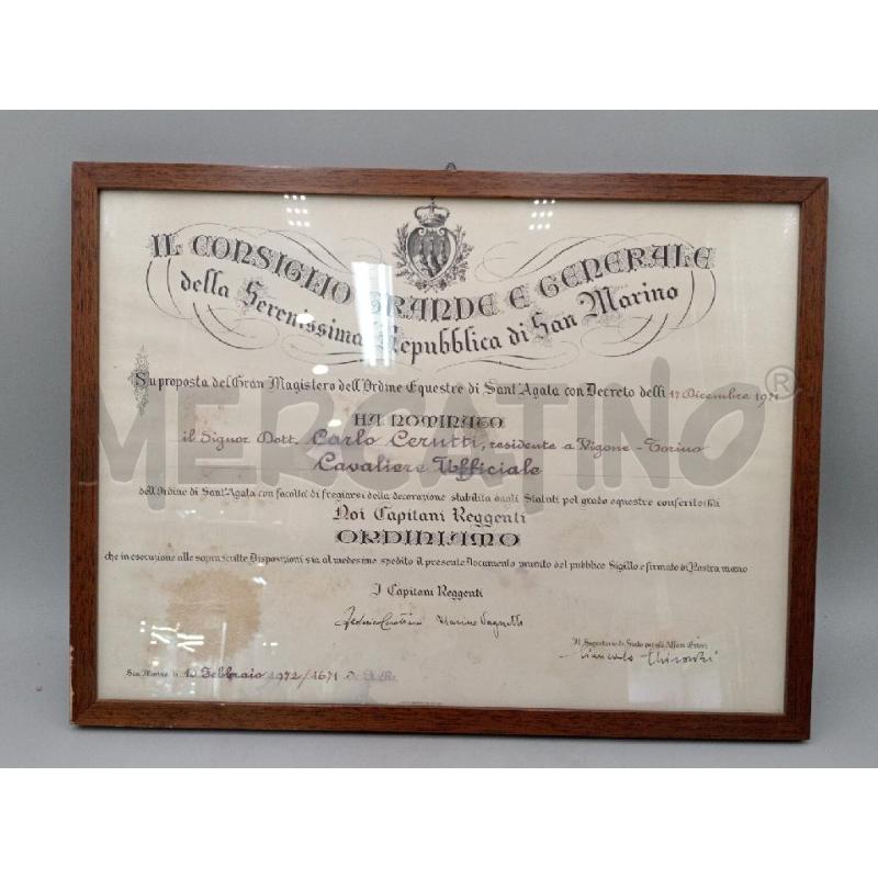 DIPLOMA ONOREFICIENZA CAVALIERI SAN MARINO CON SIGILLO  | Mercatino dell'Usato Moncalieri bengasi 1