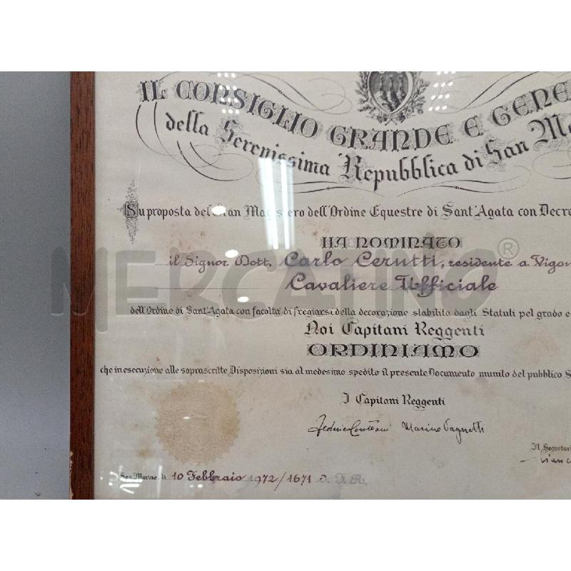 DIPLOMA ONOREFICIENZA CAVALIERI SAN MARINO CON SIGILLO  | Mercatino dell'Usato Moncalieri bengasi 3