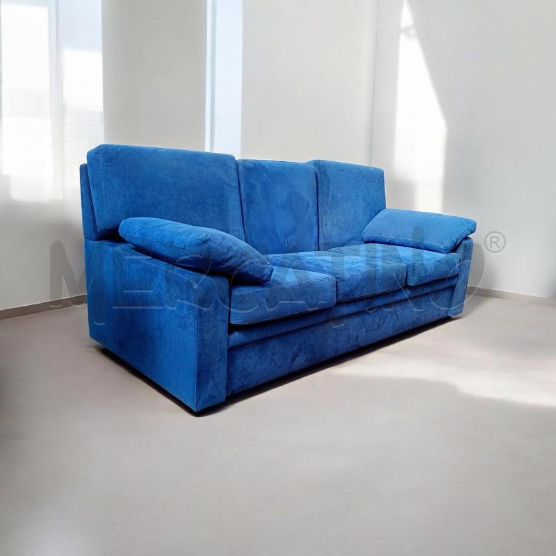 DIVANO LETTO MATRI. TESSUTO BLU SPIRALFLEX  | Mercatino dell'Usato Moncalieri bengasi 1