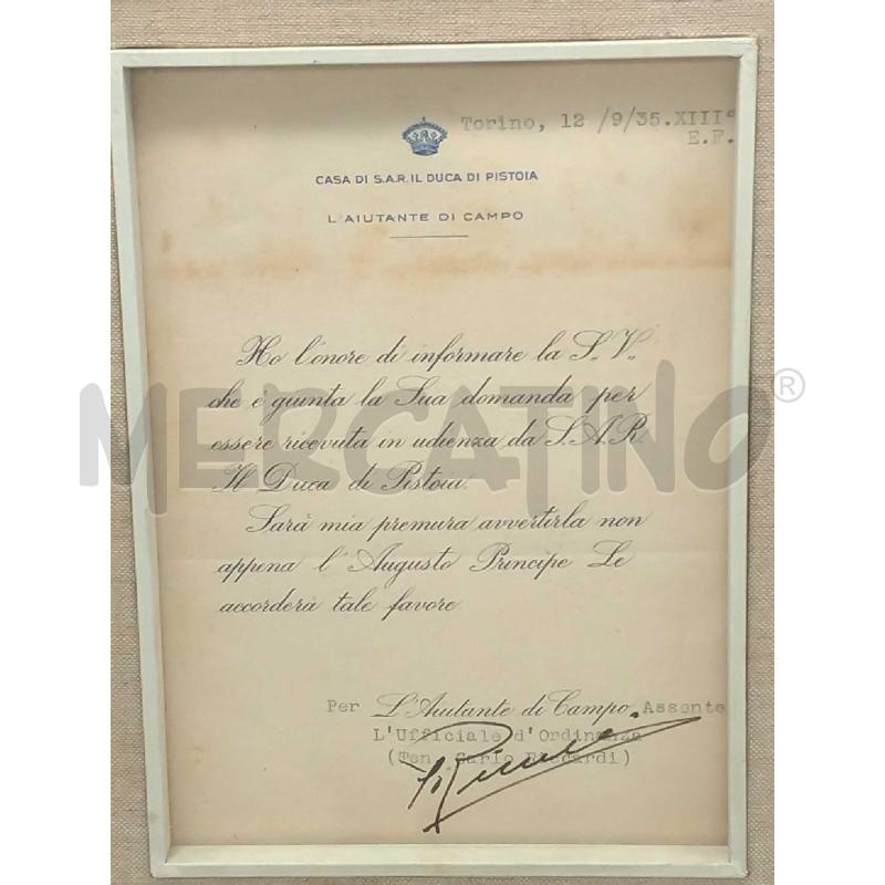 DOCUMENTAZIONE INCORNICIATA AIUTANTE DI CAMPO DEL DUCA DI PISTOIA 1935 | Mercatino dell'Usato Moncalieri bengasi 2