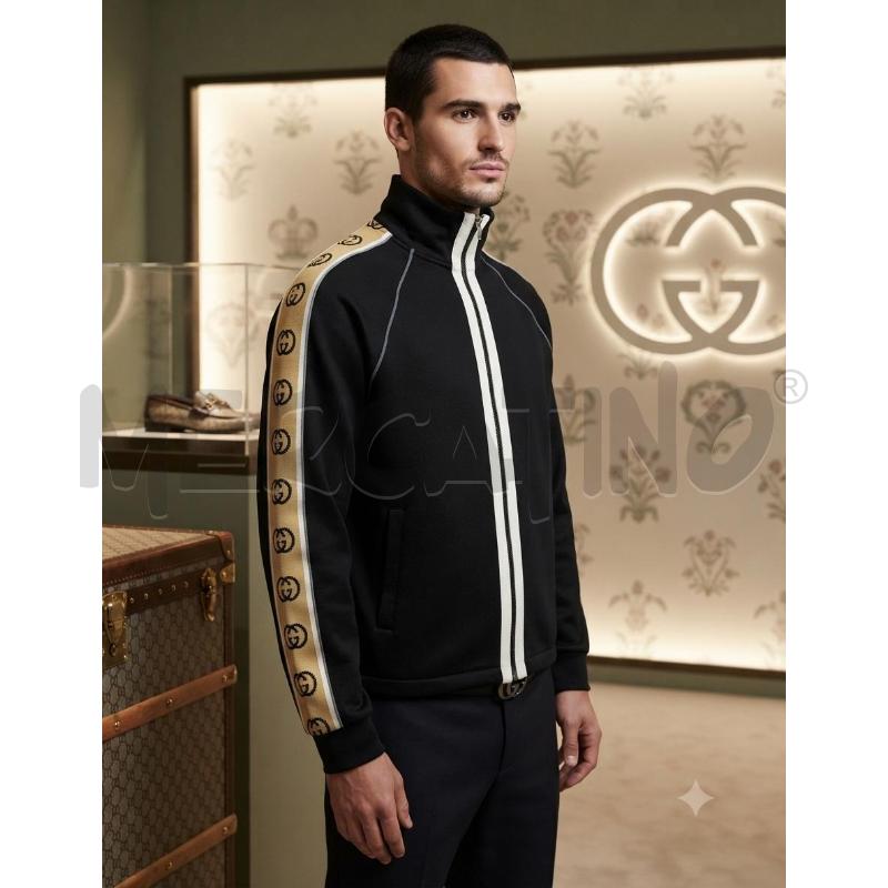 FELPA UOMO GUCCI NERA LOGO MANICA MARRONE | Mercatino dell'Usato Moncalieri bengasi 1