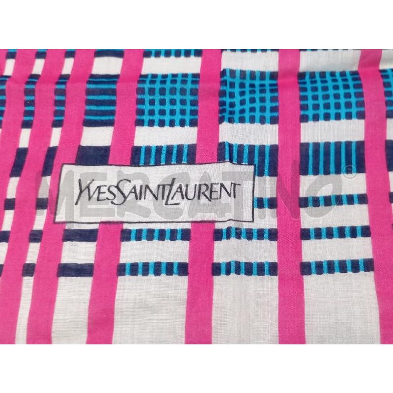 FOULARD YVES SAINT LAURENT AZZURRO FUCSIA QUADRETTI | Mercatino dell'Usato Moncalieri bengasi 5