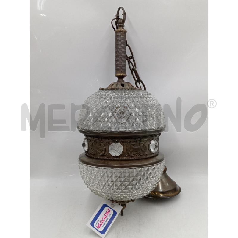 LAMPADARIO VINTAGE VETRO MOLATO C/ANELLO CENTRALE METALLO C/GEMME | Mercatino dell'Usato Moncalieri bengasi 1