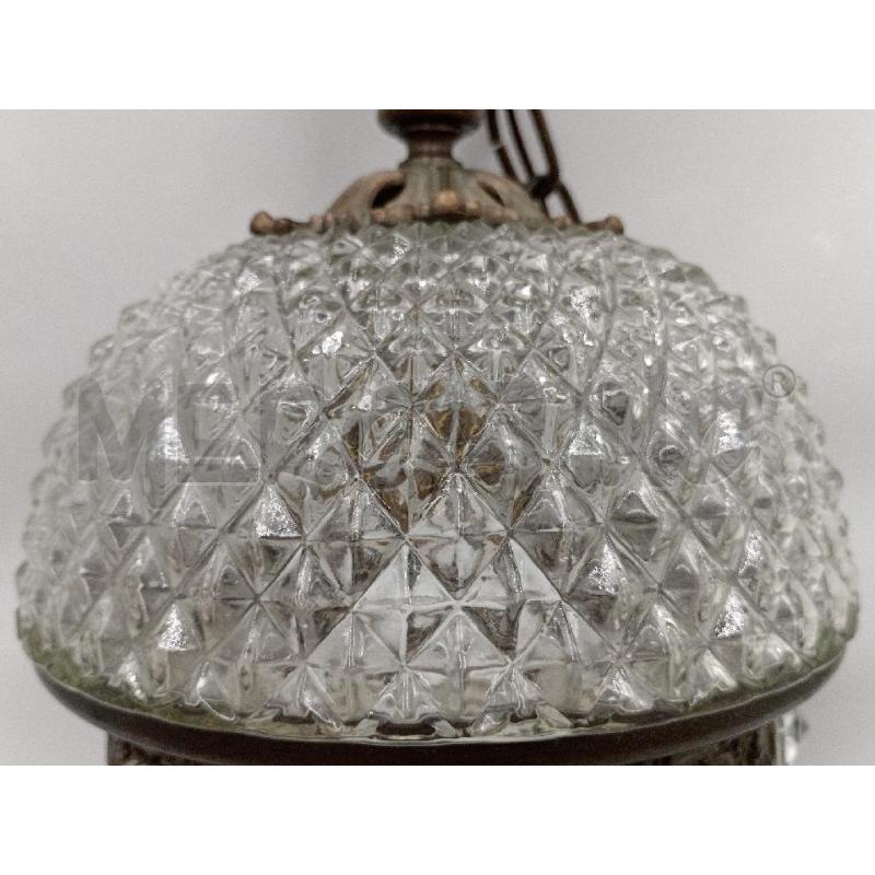 LAMPADARIO VINTAGE VETRO MOLATO C/ANELLO CENTRALE METALLO C/GEMME | Mercatino dell'Usato Moncalieri bengasi 5