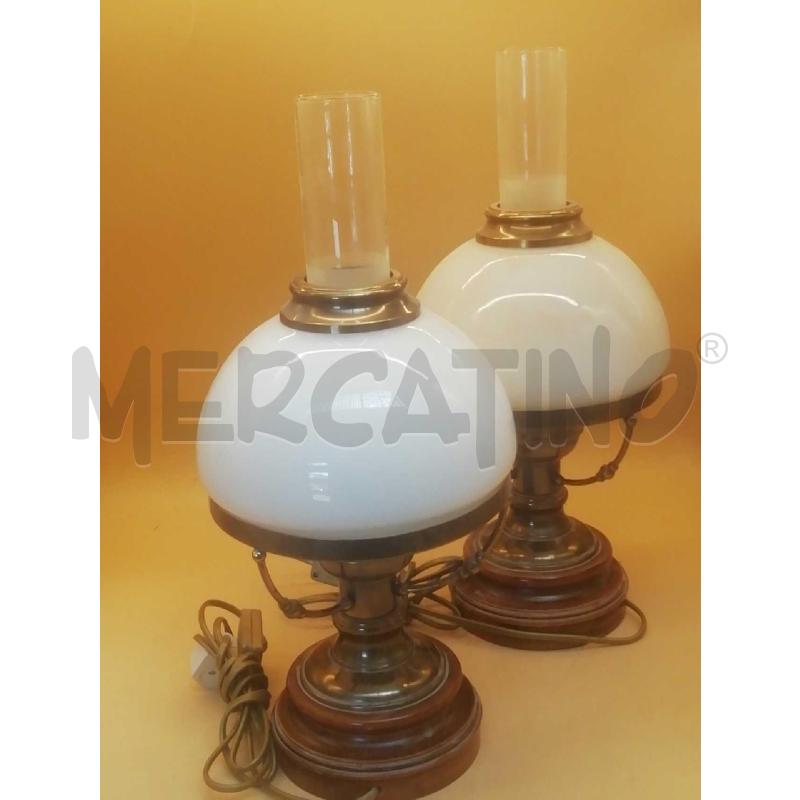 LAMPADA DA TAVOLO COPPIA BASE LEGNO OTTONE VETRO | Mercatino dell'Usato Moncalieri bengasi 1