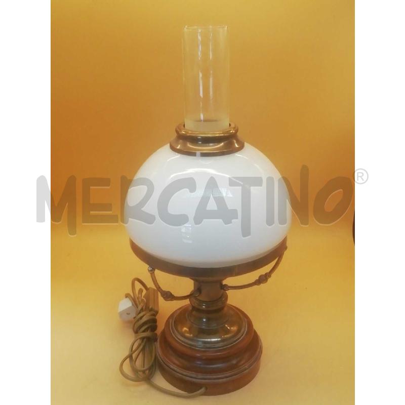 LAMPADA DA TAVOLO COPPIA BASE LEGNO OTTONE VETRO | Mercatino dell'Usato Moncalieri bengasi 2