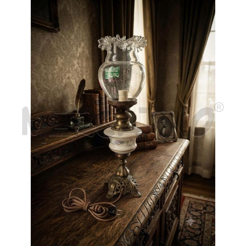 LAMPADA DA TAVOLO VINTAGE BASE BRONZATA STRUTTURA CERAMICA BOCCIA VETRO | Mercatino dell'Usato Moncalieri bengasi 1