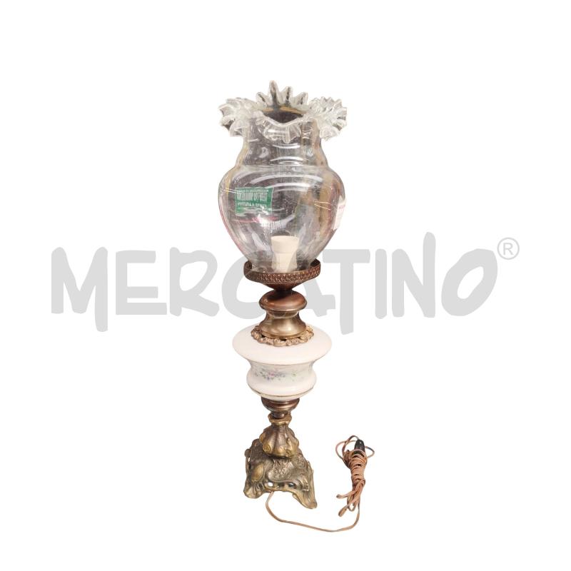 LAMPADA DA TAVOLO VINTAGE BASE BRONZATA STRUTTURA CERAMICA BOCCIA VETRO | Mercatino dell'Usato Moncalieri bengasi 2