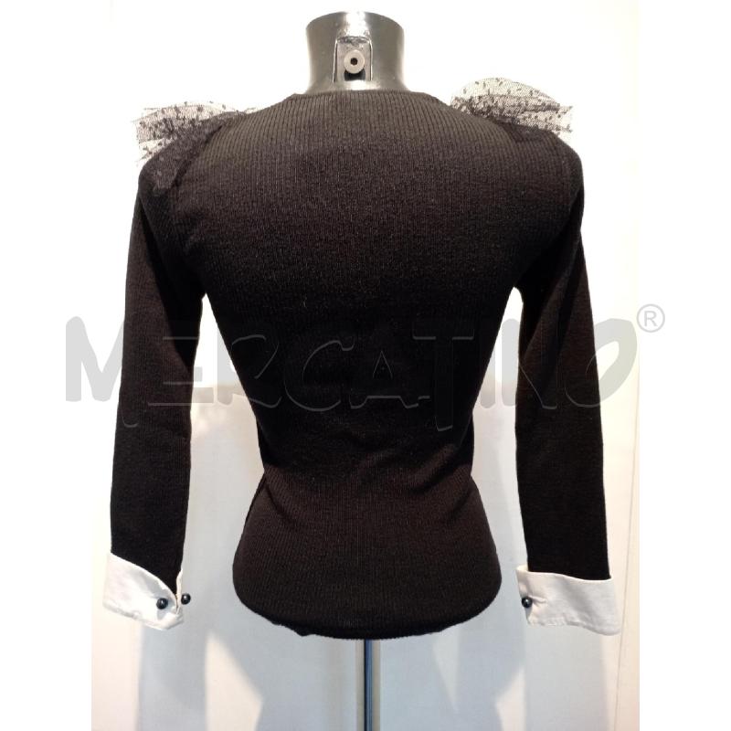 MAGLIA DONNA BLUMARINE NERA SCOLLO TULLE NERO POLSINI BIANCHI | Mercatino dell'Usato Moncalieri bengasi 2