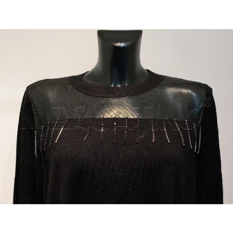 MAGLIA DONNA FIORELLA RUBINO NERA CON FRANGE STRASS | Mercatino dell'Usato Moncalieri bengasi 4