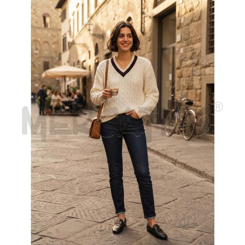 MAGLIA DONNA MARELLA BIANCA BORDO SCOLLATURA NERO A V | Mercatino dell'Usato Moncalieri bengasi 1
