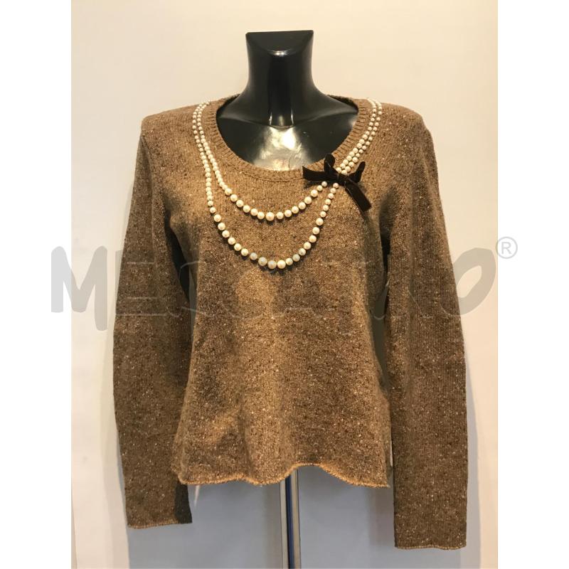 MAGLIA DONNA MOSCHINO MARRONE CON INSERTI PERLE DAVANTI | Mercatino dell'Usato Moncalieri bengasi 1