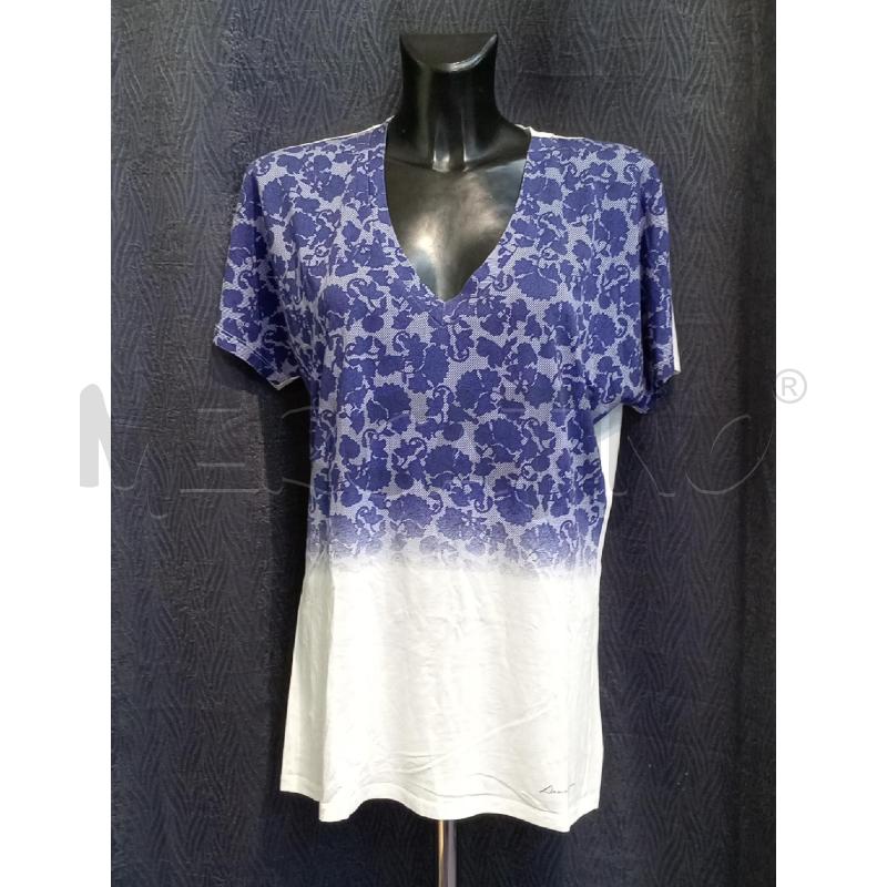 MAGLIETTA DONNA ARMANI JEANS BIANCA FIORI AZZURRI SCOLLO V | Mercatino dell'Usato Moncalieri bengasi 1