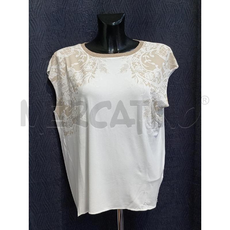 MAGLIETTA DONNA CAMOMILLA BIANCA INSERTI BEIGE | Mercatino dell'Usato Moncalieri bengasi 1