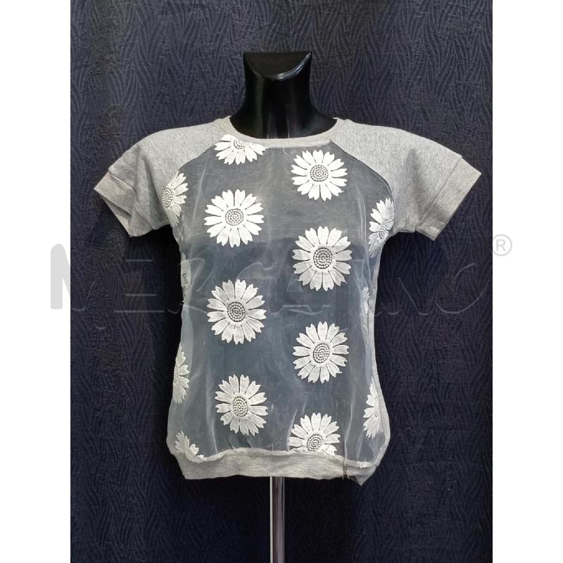 MAGLIETTA DONNA PATRIZIA PEPE GRIGIA CON FIORI VOILE | Mercatino dell'Usato Moncalieri bengasi 1