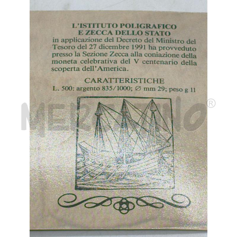MONETA 500 LIRE V CENTENARIO DELLA SCOPERTA DELL'AMERICA EMISSIONE 1992 MINISTERO DEL TESORO | Mercatino dell'Usato Moncalieri bengasi 5